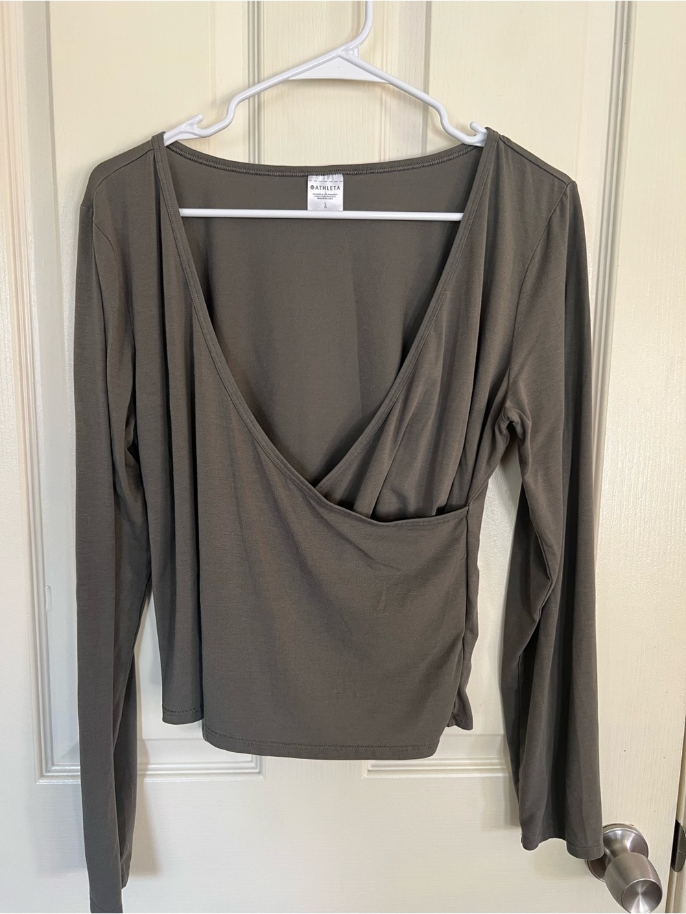 Athleta Large Grayish-GreenModal Blend Deep V Wrap Long Sleeve Top